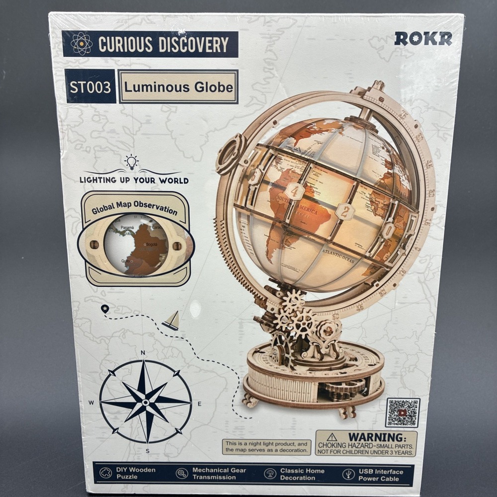 ROKR Luminous Globe Wooden 3D Puzzle 180 Piece Curious Discovery ST003 Brand New